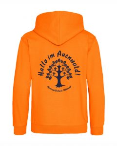 Hoodie orange mit blauem Aufdruck
