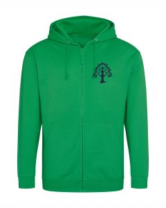 Sweatjacke grün mit blauem Aufdruck