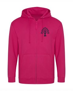 Sweatjacke pink mit blauem Aufdruck
