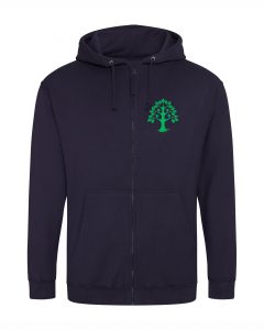 Sweatjacke blau mit grünem Aufdruck