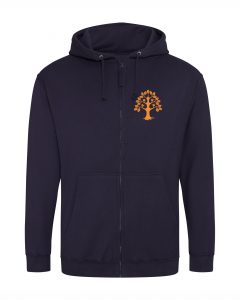 Sweatjacke blau mit orangem Aufdruck