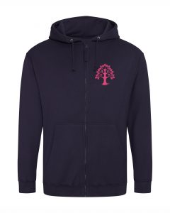 Sweatjacke blau mit pinkem Aufdruck