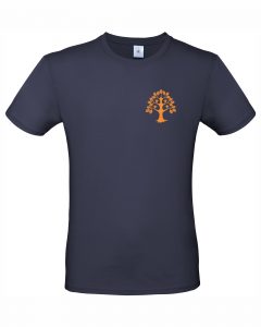 T-Shirt blau mit orangem Aufdruck